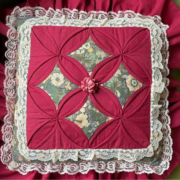 Hand crafted patchwork and smocked accent pillow. - Picture 2 of 3